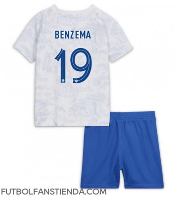 Francia Karim Benzema #19 Segunda Equipación Niños Mundial 2022 Manga Corta (+ Pantalones cortos)